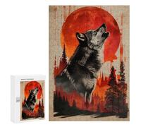 Puzzles pour Adultes 300 PCS Puzzles Crimson Moon Wolf Call Puzzles pour Adultes - Décoration Murale - Difficile - Stimule Le Cerveau 300 PCS