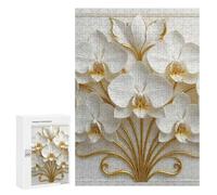 Puzzles pour Adultes 300 PCS Puzzles Elegant White Orchids with Golden Accents Jeu De Puzzle Casse-tête Une Œuvre d'art Cadeaux d'anniversaire Et Cadeaux Uniques 300 PCS