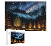 Puzzles pour Adultes 300 PCS Puzzles Enchanted Forest Under A Starry Sky Puzzles pour Adolescents Jeu Manuel Décoration Parfaite Cadeaux d'anniversaire Et Cadeaux Uniques 300 PCS