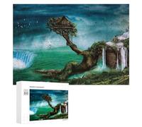 Puzzles pour Adultes 300 PCS Puzzles Fantasy Treehouse with Waterfalls and Lighthouse Scene Puzzles pour Adolescents Jeu Manuel Décoration Parfaite Cadeaux d'anniversaire Et Cadeaux Uniques 300 PCS