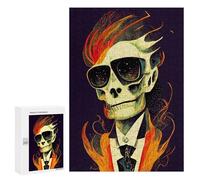 Puzzles pour Adultes 300 PCS Puzzles Flaming Skull in Suit Puzzles pour Adolescents Jeu Manuel Décoration Parfaite Cadeaux d'anniversaire Et Cadeaux Uniques 300 PCS