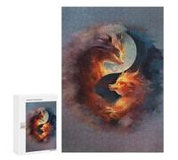 Puzzles pour Adultes 300 PCS Puzzles Fox Yin Yang Japanese Puzzles pour Adolescents Jeu Pratique Course De Vitesse Interaction Parent-Enfant 300 PCS