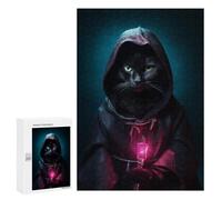 Puzzles pour Adultes 300 PCS Puzzles Funny Black Cat Glow Lamp Puzzles pour Adolescents Jeu Pratique Course De Vitesse Interaction Parent-Enfant 300 PCS
