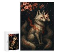 Puzzles pour Adultes 300 PCS Puzzles Kitsune with Mask and Cherry Blossoms Puzzles Jeux Amusants mais Aussi Humoristiques Cadeaux Uniques pour Un Anniversaire Et Noël 300 PCS