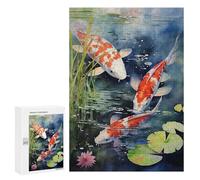 Puzzles pour Adultes 300 PCS Puzzles Koi Fish Watercolor Puzzles pour Adolescents Jeu Pratique Course De Vitesse Interaction Parent-Enfant 300 PCS