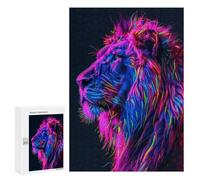 Puzzles pour Adultes 300 PCS Puzzles Neon Glitch Lion Puzzles pour Adultes - Décoration Murale - Difficile - Stimule Le Cerveau 300 PCS