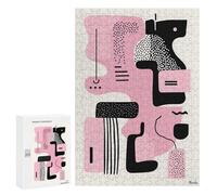 Puzzles pour Adultes 300 PCS Puzzles Pink Abstract Minimalist Art - Modern Geometric Design Puzzles pour Adultes Jeux en Famille Anti-Stress Interaction Parent-Enfant 300 PCS
