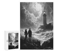 Puzzles pour Adultes 300 PCS Puzzles Romantic Stormy Shore with Lighthouse - Charcoal Art Puzzles pour Adultes Jeux en Famille Anti-Stress Interaction Parent-Enfant 300 PCS