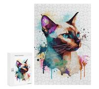 Puzzles pour Adultes 300 PCS Puzzles Siamese Watercolor Cat Puzzles pour Adolescents Jeu Pratique Course De Vitesse Interaction Parent-Enfant 300 PCS