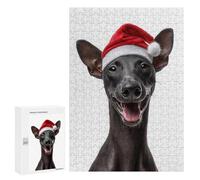 Puzzles pour Adultes 300 PCS Puzzles Smiling Xoloitzcuintli Dog with Santa Hat Puzzle pour Adultes, Jouet, Décoration Murale, Anti-Stress, Difficile Et Stimulant 300 PCS