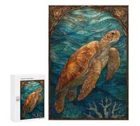 Puzzles pour Adultes 300 PCS Puzzles Stained Glass Sea Turtle in Ocean Puzzle pour Adultes - Décoration Murale - Idéal pour Les Parents Et Les Enfants 300 PCS