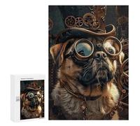 Puzzles pour Adultes 300 PCS Puzzles Steampunk Pug Dog Puzzles pour Adultes - Décoration Murale - Difficile - Stimule Le Cerveau 300 PCS