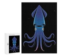 Puzzles pour Adultes 300 PCS Puzzles Stylized Blue Squid on Black Background Puzzles pour Adultes Jeux en Famille Anti-Stress Interaction Parent-Enfant 300 PCS