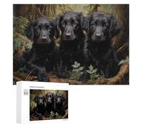 Puzzles pour Adultes 300 PCS Puzzles Three Flat Coated Retriever Puppies Puzzles pour Adolescents Jeu Pratique Course De Vitesse Interaction Parent-Enfant 300 PCS