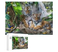 Puzzles pour Adultes 300 PCS Puzzles Tiger Cubs in Amazon Rainforest Puzzles pour Adolescents Jeu Pratique Course De Vitesse Interaction Parent-Enfant 300 PCS