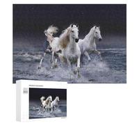 Puzzles pour Adultes 300 PCS Puzzles White Horses Galloping on The Beach Puzzles pour Adolescents Jeu Manuel Décoration Parfaite Cadeaux d'anniversaire Et Cadeaux Uniques 300 PCS