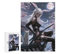 Puzzles pour Adultes 300 PCS Samurai Bunny with Katana and Cat Puzzles pour Adolescents - Anti-Stress - Défi Éducatif - Cadeaux De Noël Et d'anniversaire 300 PCS