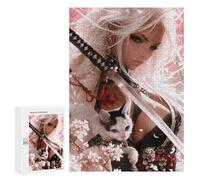 Puzzles pour Adultes 300 PCS Samurai Cat Warrior Art Print Puzzle pour Adolescents Assemblage De Motifs Interaction Parent-Enfant Jeu Au Design Attrayant 300 PCS