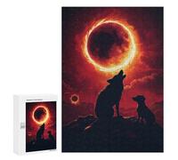 Puzzles pour Adultes 300 PCS Silhouette Wolf Sunset Puzzles pour Adultes, Jouets Anti-Stress, Améliorent La Mémoire, Cadeau d'anniversaire, Présents, 300 PCS