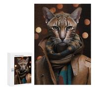 Puzzles pour Adultes 300 PCS Stylish Cat in Leather Jacket Puzzles pour Adolescents, Jouets, Décoration Murale, Motifs À Assembler, Cadeaux pour Les Amis Et La Famille 300 PCS
