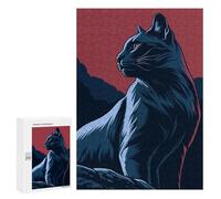 Puzzles pour Adultes 300 PCS Stylized Black Cat Illustration Jeu De Puzzle Familial Amusant Et Humoristique, Cadeau d'anniversaire, 300 PCS