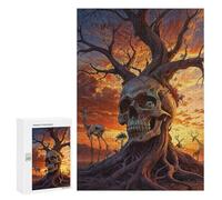 Puzzles pour Adultes 300 PCS Surreal Sunset Skull Tree Puzzles pour Adultes - Décoration Murale - Décoration Parfaite - Défi À Relever 300 PCS