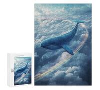 Puzzles pour Adultes 300 PCS Whale Flying Through Clouds with Rainbow Jeu De Puzzle Familial Amusant Et Humoristique, Cadeau d'anniversaire, 300 PCS