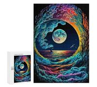 Puzzles pour Adultes 300 PCS Whimsical Ocean Wave Moon Scene Puzzles pour Adolescents, Jeux De Réflexion, Décoration Murale, Cadeaux De Noël Et d'anniversaire 300 PCS