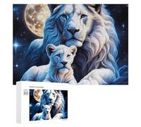 Puzzles pour Adultes 300 PCS White Lions Under The Moonlit Sky Puzzle pour Adultes, Jouet, Décoration Murale, Cadeau pour Femmes, pour Les Jeux 300 PCS