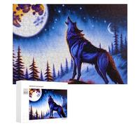 Puzzles pour Adultes 300 PCS Wolf Howling at The Moon Puzzle pour Adultes, Jouet, Décoration Murale, Cadeau pour Femmes, pour Les Jeux 300 PCS