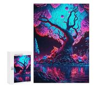 Puzzles pour adultes - 300 pièces - Glowing Neon Tree Landscape - Jouets anti-stress - Assemblage de motifs - Activités amusantes pour la maison - 300 pièces