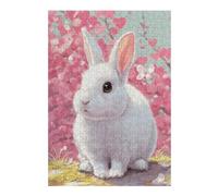 Puzzles pour Adultes 38x26cm/1000pcs Charming White Bunny with Pink Blossoms Puzzles pour Adolescents Jeu Manuel, Amusant Et Humoristique Cadeaux d'anniversaire Et De Noël Uniques 38x26cm/1000pcs