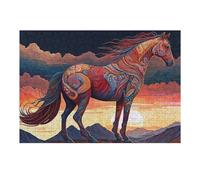 Puzzles pour Adultes 38x26cm/1000pcs Colorful Horse Sunset Painting Puzzle - Jeu Manuel - Défi Difficile - Cadeaux pour Les Amis Et La Famille 38x26cm/1000pcs