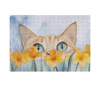 Puzzles pour Adultes 38x26cm/1000pcs Curious Cat in Flowers Puzzles pour Adolescents Jeu Manuel, Amusant Et Humoristique Cadeaux d'anniversaire Et De Noël Uniques 38x26cm/1000pcs