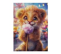 Puzzles pour Adultes 38x26cm/1000pcs Cute Lion Cub with Cotton Candy Puzzles pour Adultes Jouets Anti-Stress Améliorent La Mémoire Activités Amusantes À La Maison, 38x26cm/1000pcs