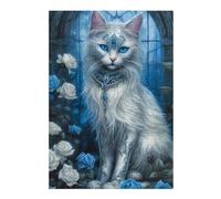 Puzzles pour Adultes 38x26cm/1000pcs Enchanted White Cat with Blue Roses Puzzles À Monter Soi-même - Cadeaux Souvenirs pour Vos Proches 38x26cm/1000pcs