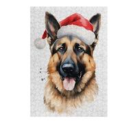 Puzzles pour Adultes 38x26cm/1000pcs German Shepherd Santa Hat Puzzles pour Adolescents Jeu Familial Décoration Parfaite Difficile À Compléter 38x26cm/1000pcs