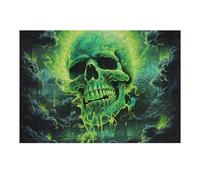 Puzzles pour Adultes 38x26cm/1000pcs Green Glowing Skull Artwork Puzzle - Jeu Manuel - Défi Difficile - Cadeaux pour Les Amis Et La Famille 38x26cm/1000pcs