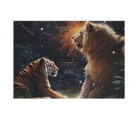 Puzzles pour Adultes 38x26cm/1000pcs King of Beasts Lion Vs Tiger Puzzle Anti-Stress, Jouet De Course De Vitesse Manuelle, Cadeau pour Les Amis Et La Famille 38x26cm/1000pcs