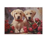 Puzzles pour Adultes 38x26cm/1000pcs Labradors with Roses Puzzles pour Adolescents Jeu Manuel, Amusant Et Humoristique Cadeaux d'anniversaire Et De Noël Uniques 38x26cm/1000pcs