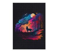 Puzzles pour Adultes 38x26cm/1000pcs Moonlit Wolf Silhouette Puzzles pour Adultes - Jeu De Réflexion - Difficile - Stimulant - Idée Cadeau 38x26cm/1000pcs