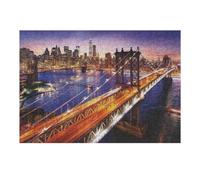 Puzzles pour Adultes 38x26cm/1000pcs New York City Skyline with Manhattan Bridge at Sunset Puzzle Anti-Stress, Jouet De Course De Vitesse Manuelle, Cadeau pour Les Amis Et La Famille 38x26cm/1000pcs