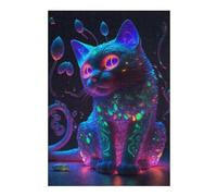 Puzzles pour Adultes 38x26cm/1000pcs Puzzles Glowing Neon Cat Artwork Puzzle pour Adultes, Jeu De Réflexion pour S'amuser en Famille, Difficile Et Stimulant 38x26cm/1000pcs