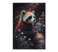 Puzzles pour Adultes 38x26cm/1000pcs Red Panda with Flowers in Space -1 Puzzles pour Adolescents Jeu Manuel, Amusant Et Humoristique Cadeaux d'anniversaire Et De Noël Uniques 38x26cm/1000pcs
