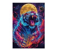 Puzzles pour Adultes 38x26cm/1000pcs Roaring Tiger with Moon and Flames Puzzles pour Adolescents Jeu Familial Décoration Parfaite Difficile À Compléter 38x26cm/1000pcs