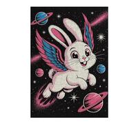 Puzzles pour Adultes 38x26cm/1000pcs Winged Rabbit in Space Cartoon Puzzles pour Adolescents Jeux De Société pour Passer Le Temps À La Maison Cadeaux d'anniversaire Et De Noël Uniques 38x26cm/1000pcs