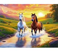 Puzzles pour Adultes 4000 Pièces Puzzles pour Adultes Jeu éducatif Challenge 4000 Puzzle Amusants en Famille - Chevaux de Field River