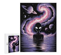 Puzzles pour Adultes 500 PCS Alien in Water with Space Background Jeu De Puzzle Familial Amusant Et Humoristique, Cadeau d'anniversaire, 500 PCS