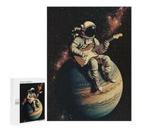 Puzzles pour Adultes 500 PCS Astronaut Playing Guitar on Jupiter Puzzle pour Adolescents Assemblage De Motifs Interaction Parent-Enfant Jeu Au Design Attrayant 500 PCS