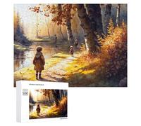 Puzzles pour Adultes 500 PCS Autumn Walk by The River Puzzles pour Adultes Jeux De Société Cadeau d'anniversaire Cadeaux De Noël 500 PCS